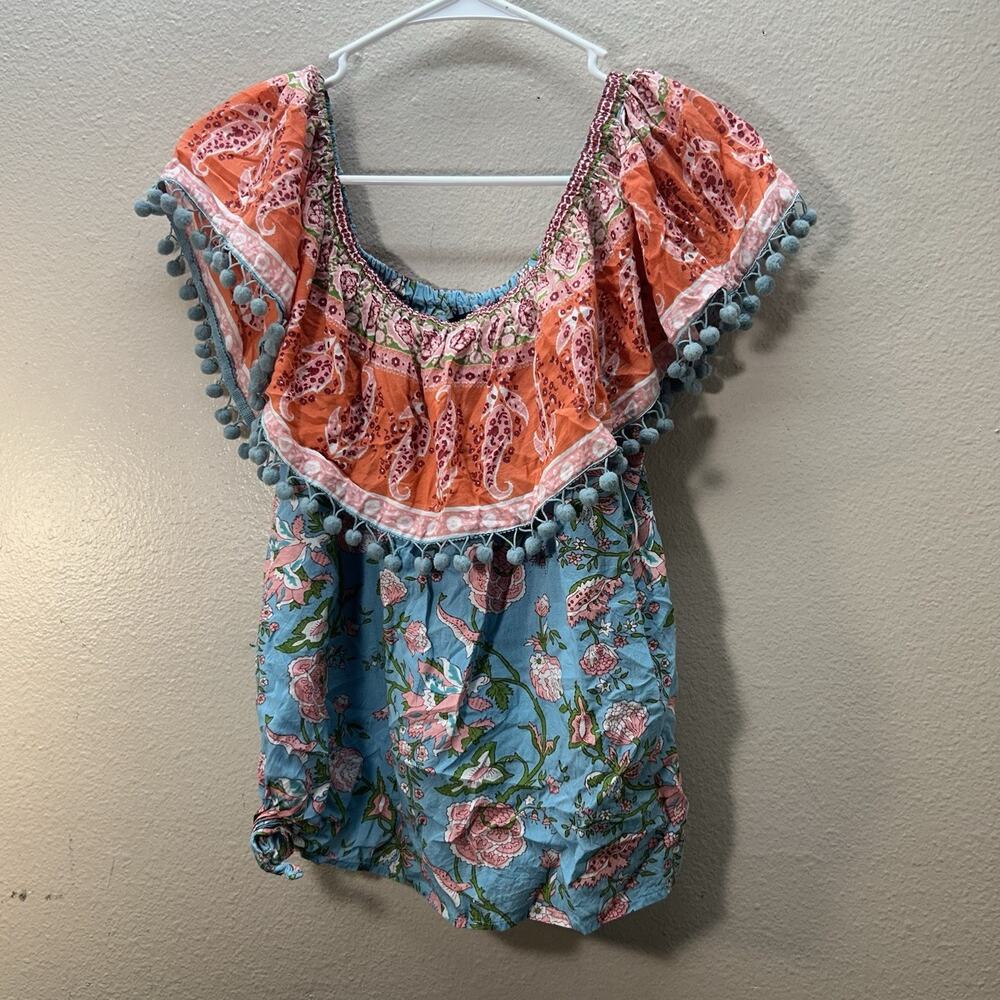 Saks Fifth Avenue Womens Off Shoulder Short Sleeve‎ Top Floral Boho Peasant SZ M